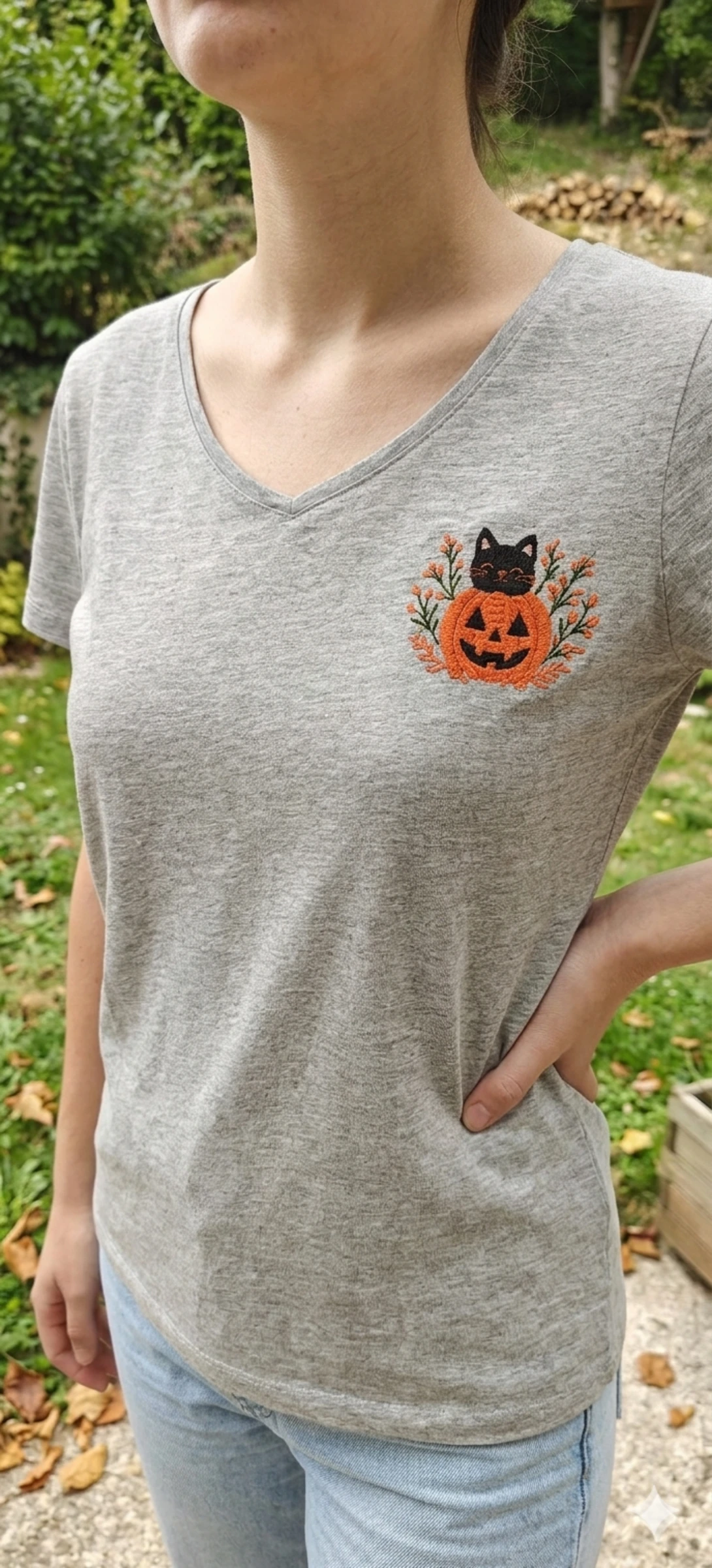 T-shirt bordado à mão outono aconchegante – photo 2